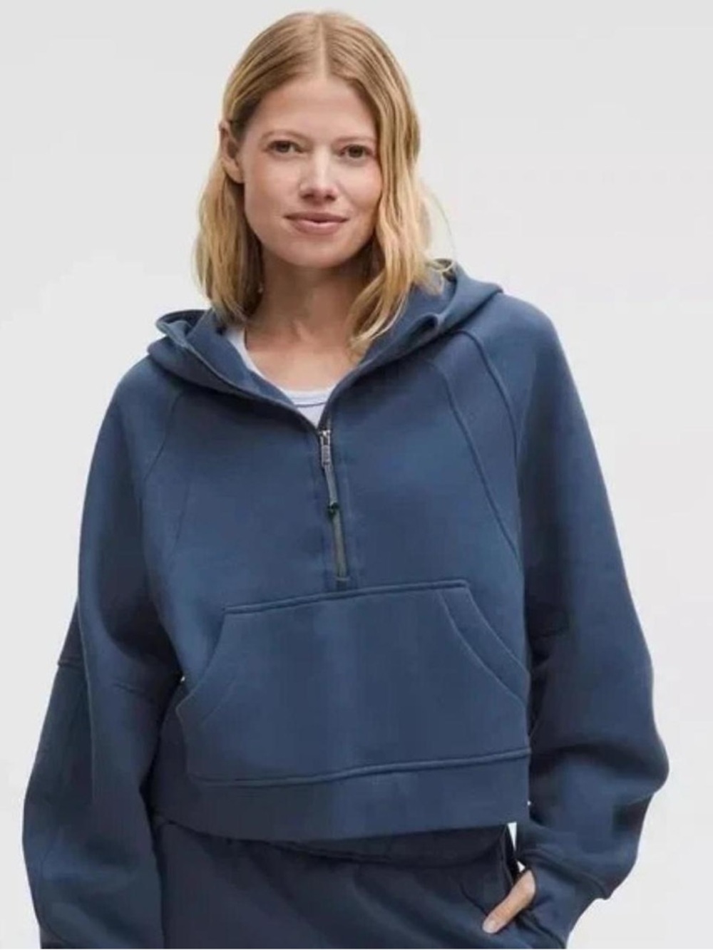 Lululemon Women's Blue Twill Scuba Oversized Half-Zip Pullover Hoodie Sz XL/XXL